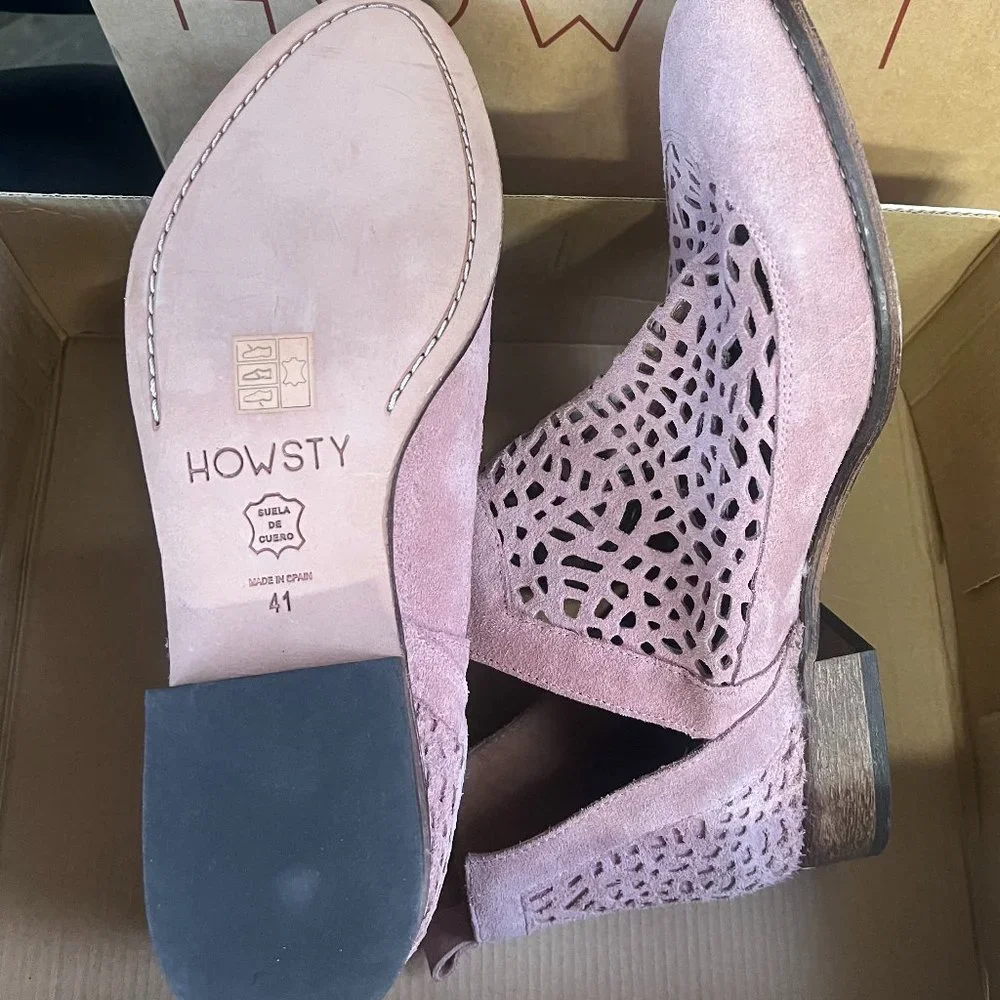 Anthropologie Howsty Nekal Pink Perforated Ankle Boot‎ Size-41  NWB
